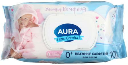 Салфетки влажные детские Aura Ultra Comfort, 100 шт., «Алоэ и витамин Е» Салфетки влажные детские Aura Ultra Comfort, 100 шт., «Алоэ и витамин Е»