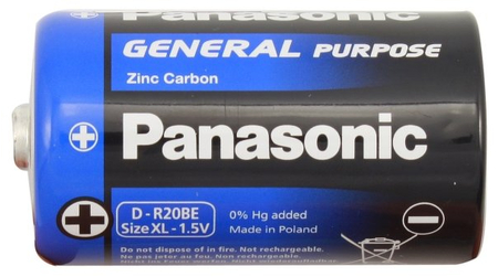 Батарейка солевая Panasonic General Purpose, D, R20BE, 1.5V Батарейка солевая Panasonic General Purpose, D, R20BE, 1.5V