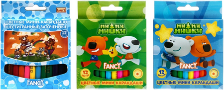 Карандаши-мини цветные Fancy, 12 цветов, длина 85 мм, ассорти Карандаши-мини цветные Fancy, 12 цветов, длина 85 мм, ассорти