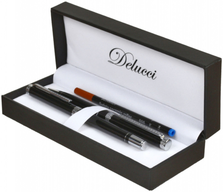 Набор ручки шариковой и роллера подарочных Delucci Classico, корпус черный с серебристым