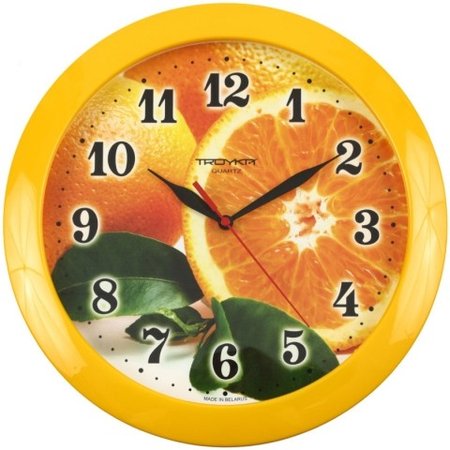 Часы настенные «Тройка», рамка оранжевая, «Апельсины»