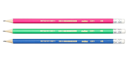 Карандаш чернографитный Index 261, твердость грифеля ТМ, с ластиком, корпус ассорти (цена за 1 шт.)