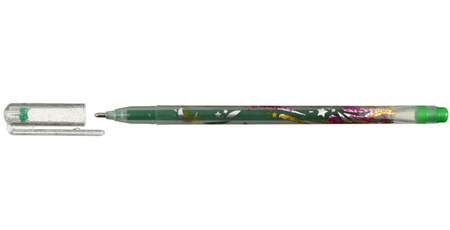 Ручка гелевая одноразовая Crown Glitter Metal Jell, корпус прозрачный, стержень светло-зеленый с блестками