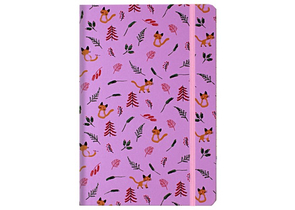 Книжка записная на резинке «Котики и листочки» (А5), 140×210 мм, 80 л., линия, фиолетовая