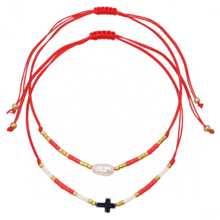 Браслет-оберег «Красная нить», 2 шт., с бисером Браслет-оберег «Красная нить», 2 шт., с бисером