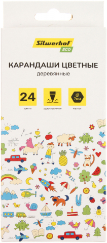Карандаши цветные Silwerhof Eco, 24 цвета, длина 175 мм
