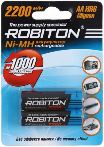 Аккумулятор Robiton , AА, HR6, 1.2V, 2200 mAh (2 шт. в упаковке)