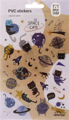 Наклейки ПВХ Meshu 10×21 см, 35 шт., Space Cats