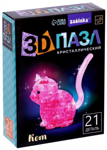 Пазл 3D детский кристаллический Sima-Land, 8*3*6 см, 21 элемент, «Кот», ассорти