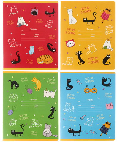 Тетрадь школьная А5, 24 л. на скобе Cats&Cats, 163*205 мм, клетка, ассорти Тетрадь школьная А5, 24 л. на скобе Cats&Cats, 163*205 мм, клетка, ассорти