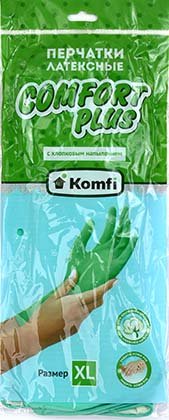 Перчатки латексные Komfi Comfort Plus, размер XL, зеленые