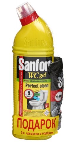 Средство для чистки сантехники Sanfor WC gel, 750 г, «Лимонная свежесть» + гранулы для труб Sanfor