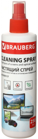 Спрей для очистки экранов всех типов и оптики Brauberg Cleaning Spray, 250 мл Спрей для очистки экранов всех типов и оптики Brauberg Cleaning Spray, 250 мл