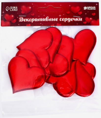 Сердечки декоративные Sima-Land, 5*4,5 см, 10 шт., текстиль, красные