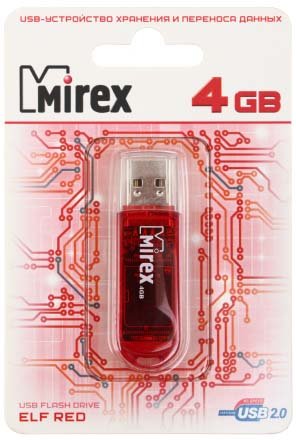 Флэш-накопитель Mirex Elf, 4Gb, USB 2.0, корпус прозрачно-красный