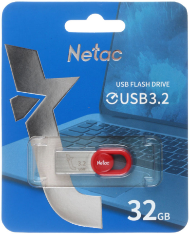 Флеш-накопитель Netac UM2 (3.2), 32 Gb, корпус серебристый с красным