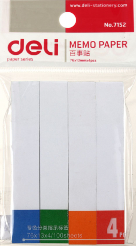 Закладки-разделители бумажные с липким краем Deli, 13*76 мм, 100 л.*4 цвета (бело-цветные)