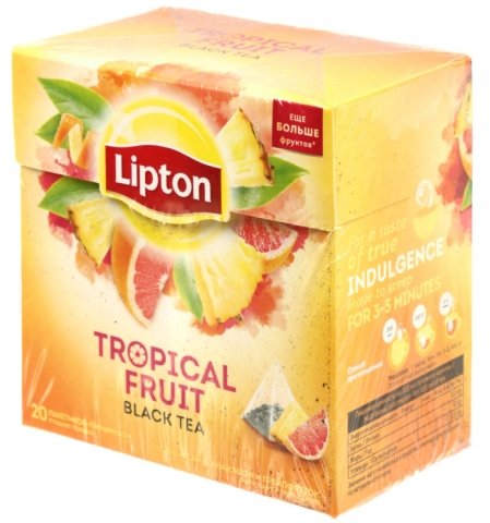 Чай Lipton ароматизированный пакетированный, 36 г, 20 пирамидок, Tropical Fruit, черный чай Чай Lipton ароматизированный пакетированный, 36 г, 20 пирамидок, Tropical Fruit, черный чай