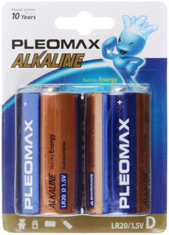 Батарейка щелочная Pleomax Alkaline Energy, D, LR20, 1.5V, 2 шт.
