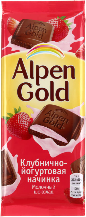 Шоколад Alpen Gold, 85 г, «Клубника с йогуртом», молочный шоколад