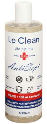 Средство антисептическое для обработки рук гель Le Clean Antisept, 400 мл