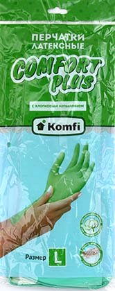 Перчатки латексные Komfi Comfort Plus, размер L, зеленые