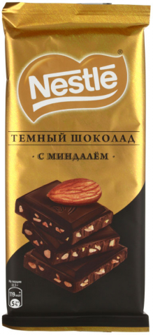 Шоколад Nestle, 90 г, тёмный с миндалем