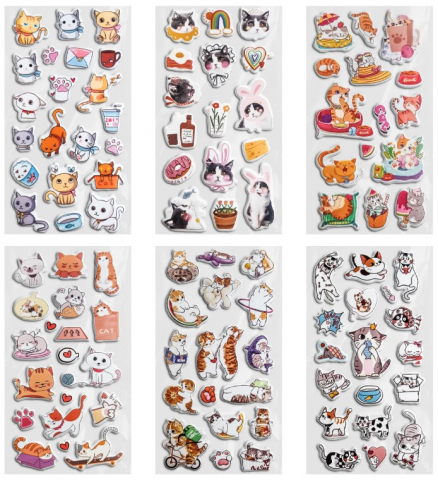 Наклейки зефирные полимерные многоразовые Funster, 18*9,5 см, «Котики», ассорти