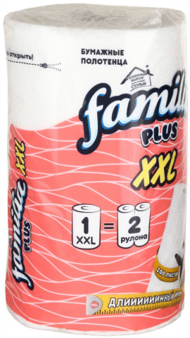 Полотенца бумажные Familia, 1 рулон, ширина 227 мм, XXL, белые Полотенца бумажные Familia, 1 рулон, ширина 227 мм, XXL, белые