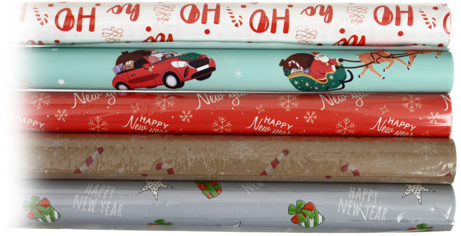 Бумага упаковочная глянцевая Meshu 70×100 см, Ho Ho, ассорти