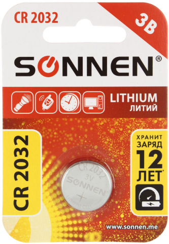 Батарейка литиевая дисковая Sonnen Lithium CR2032, 3V