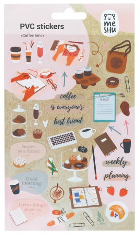 Наклейки ПВХ Meshu 10×21 см, 43 шт., Coffee Time