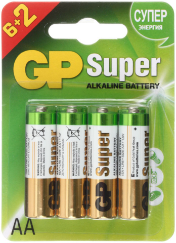 Батарейки щелочные GP Super, AA, LR6, 1.5V, 8 шт.