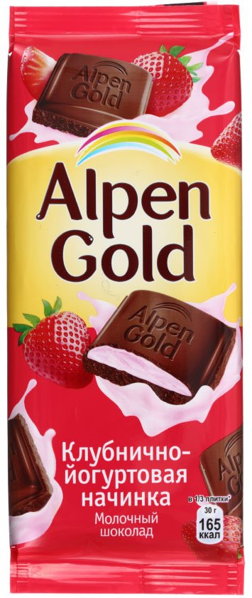 Шоколад Alpen Gold, 90 г, «Клубника с йогуртом», молочный шоколад