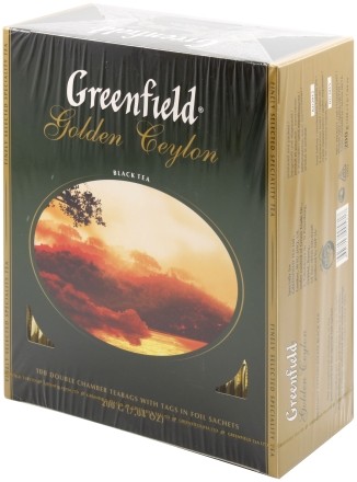 Чай Greenfield пакетированный, 200 г, 100 пакетиков, Golden Ceylon, черный чай Чай Greenfield пакетированный, 200 г, 100 пакетиков, Golden Ceylon, черный чай