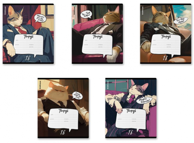 Тетрадь школьная А5, 18 л. на скобе ErichKrause Cat Boss 170×203 мм, клетка, ассорти