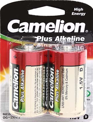 Батарейка щелочная Camelion Plus Alkaline, D, LR20, 1.5V