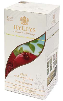 Чай Hyleys, 37,5 г, 25 пакетиков, купаж зеленого с черным, с гранатом Чай Hyleys, 37,5 г, 25 пакетиков, купаж зеленого с черным, с гранатом