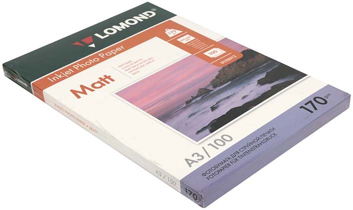 Бумага для струйной фотопечати матовая двусторонняя Lomond А3 (297×420 мм), 170 г/м², 100 л.
