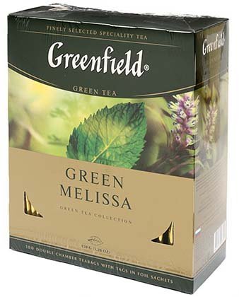 Чай Greenfield пакетированный, 150 г, 100 пакетиков, Green Melissa, зеленый чай