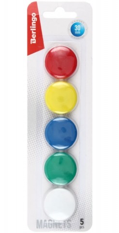 Магниты для досок Berlingo, диаметр 30 мм, 5 шт., ассорти