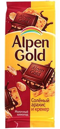 Шоколад Alpen Gold, 90 г, «Соленый арахис и крекер», молочный шоколад