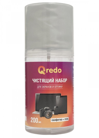 Комплект для очистки экранов всех типов и оптики Qredo гель 200 мл + салфетка