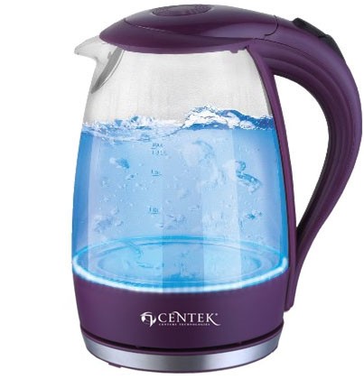 Электрочайник Centek CT-0042, стекло и пластик, прозрачный/фиолетовый