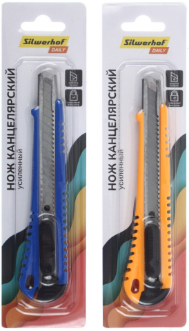 Нож канцелярский усиленный Silwerhof Daily, ширина лезвия 9 мм, корпус ассорти