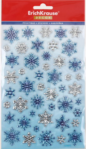 Набор наклеек новогодних ErichKrause Decor, 14*25 см, «Снежинки аквамарин»