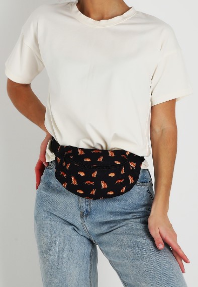 Сумка поясная на молнии Sima-Land, 28*13 см, «Коты», черная