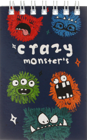 Блокнот на гребне SchoolFormat (А7), 65*100 мм, 40 л., клетка, Crazy Monsters