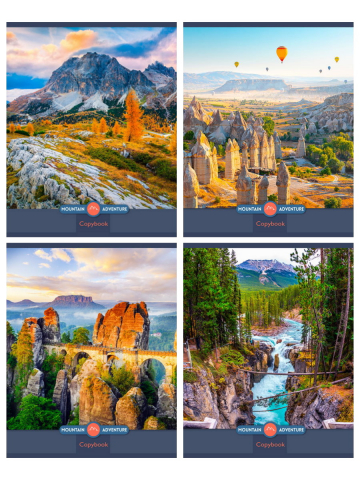 Тетрадь общая А5, 80 л. на скобе «Чарующие пейзажи», 162*203 мм, клетка, ассорти Тетрадь общая А5, 80 л. на скобе «Чарующие пейзажи», 162*203 мм, клетка, ассорти