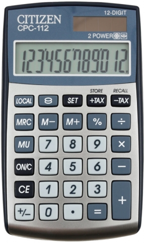 Калькулятор 12-разрядный Citizen CРC-112 компактный, серебристо-серый